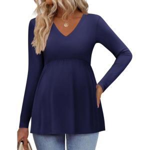 imageEkouaer Womens Maternity Shirts Long Sleeve Pregnancy Tops for Women V Neck Tunic Blouses ClothesNavy Blue