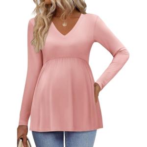imageEkouaer Womens Maternity Shirts Long Sleeve Pregnancy Tops for Women V Neck Tunic Blouses ClothesPink