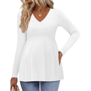imageEkouaer Womens Maternity Shirts Long Sleeve Pregnancy Tops for Women V Neck Tunic Blouses ClothesWhite
