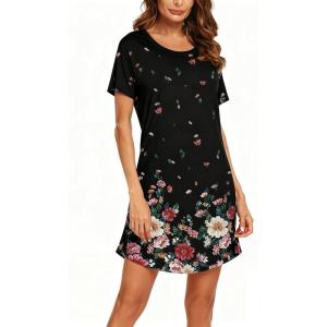imageEkouaer Womens Nightgown Short Sleeve Night Dress Printed Sleepwear Soft Sleep Shirt S3XLBlack Flower