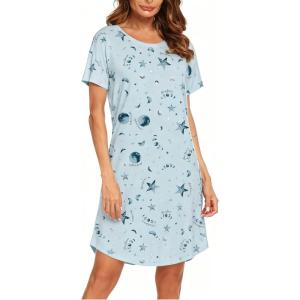 imageEkouaer Womens Nightgown Short Sleeve Night Dress Printed Sleepwear Soft Sleep Shirt S3XLBlue Star
