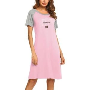 imageEkouaer Womens Nightgown Short Sleeve Night Dress Printed Sleepwear Soft Sleep Shirt S3XLPink Teddy Bear