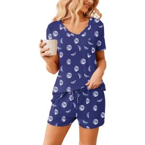 imageEkouaer Womens Pajama Sets Short Sleeve Pajamas for Women Sets Soft Lounge Sets Casual V Neck Sleepwear PJSBlue Moon
