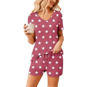 imageEkouaer Womens Pajama Sets Short Sleeve Pajamas for Women Sets Soft Lounge Sets Casual V Neck Sleepwear PJSRed Star