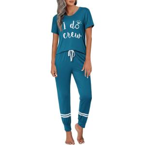 imageEkouaer Womens Pajamas Set 2 Piece Lounge Pj Set Short Sleeve Sleepwear Tops with Joggers Pants Loungewear Print NightwearPattern3