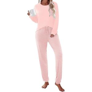 imageEkouaer Womens Pajamas Set Long Sleeve Christmas PJ Sets Soft Lounge Set for Women Sleepwear Joggers with PocketsPink Striped