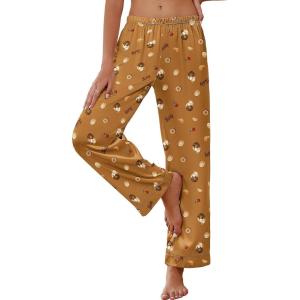 imageEkouaer Womens Silk Satin Pajama Pants Soft Loose Lounge Pants Lightweight Elastic Waist Wide Leg Pj Bottoms with PocketsBrown Dessert Teddy