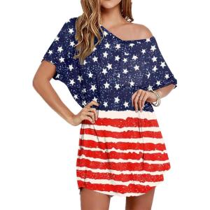 imageEkouaer Womens Tshirt Nightgown Cotton V Neck Sleepshirts Comfy Casual Nightshirt for WomenUs Flag