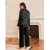 imageEkouaer Silk Satin Pajamas for Women Button Down Pjs Set Long Sleeve Loungewear 2 Piece Wide Leg SleepwearBlack