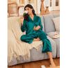 imageEkouaer Silk Satin Pajamas for Women Button Down Pjs Set Long Sleeve Loungewear 2 Piece Wide Leg SleepwearBlue Green