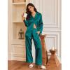 imageEkouaer Silk Satin Pajamas for Women Button Down Pjs Set Long Sleeve Loungewear 2 Piece Wide Leg SleepwearBlue Green