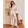 imageEkouaer Silk Satin Pajamas for Women Button Down Pjs Set Long Sleeve Loungewear 2 Piece Wide Leg SleepwearChampagne
