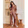 imageEkouaer Silk Satin Pajamas for Women Button Down Pjs Set Long Sleeve Loungewear 2 Piece Wide Leg SleepwearClay