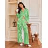 imageEkouaer Silk Satin Pajamas for Women Button Down Pjs Set Long Sleeve Loungewear 2 Piece Wide Leg SleepwearGreen White Stripe