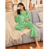 imageEkouaer Silk Satin Pajamas for Women Button Down Pjs Set Long Sleeve Loungewear 2 Piece Wide Leg SleepwearGreen White Stripe