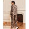 imageEkouaer Silk Satin Pajamas for Women Button Down Pjs Set Long Sleeve Loungewear 2 Piece Wide Leg SleepwearLeopard