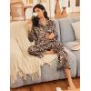 imageEkouaer Silk Satin Pajamas for Women Button Down Pjs Set Long Sleeve Loungewear 2 Piece Wide Leg SleepwearLeopard