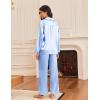 imageEkouaer Silk Satin Pajamas for Women Button Down Pjs Set Long Sleeve Loungewear 2 Piece Wide Leg SleepwearLight Blue