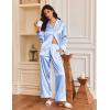 imageEkouaer Silk Satin Pajamas for Women Button Down Pjs Set Long Sleeve Loungewear 2 Piece Wide Leg SleepwearLight Blue