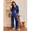 imageEkouaer Silk Satin Pajamas for Women Button Down Pjs Set Long Sleeve Loungewear 2 Piece Wide Leg SleepwearNavy Blue