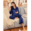 imageEkouaer Silk Satin Pajamas for Women Button Down Pjs Set Long Sleeve Loungewear 2 Piece Wide Leg SleepwearNavy Blue