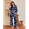 imageEkouaer Silk Satin Pajamas for Women Button Down Pjs Set Long Sleeve Loungewear 2 Piece Wide Leg SleepwearNavy Zebra
