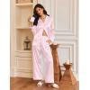 imageEkouaer Silk Satin Pajamas for Women Button Down Pjs Set Long Sleeve Loungewear 2 Piece Wide Leg SleepwearPink White Stripe