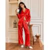imageEkouaer Silk Satin Pajamas for Women Button Down Pjs Set Long Sleeve Loungewear 2 Piece Wide Leg SleepwearRed