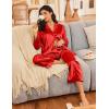 imageEkouaer Silk Satin Pajamas for Women Button Down Pjs Set Long Sleeve Loungewear 2 Piece Wide Leg SleepwearRed