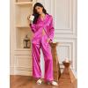 imageEkouaer Silk Satin Pajamas for Women Button Down Pjs Set Long Sleeve Loungewear 2 Piece Wide Leg SleepwearRose Red