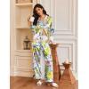 imageEkouaer Silk Satin Pajamas for Women Button Down Pjs Set Long Sleeve Loungewear 2 Piece Wide Leg SleepwearYellow Chrysanthemum