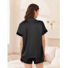 imageEkouaer Womens Satin Silk Pajamas Set 2 Piece Button Down Pjs Shorts Set Short Sleeve Sleepwear Lace Trim Loungewear SXXLBlack