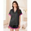 imageEkouaer Womens Satin Silk Pajamas Set 2 Piece Button Down Pjs Shorts Set Short Sleeve Sleepwear Lace Trim Loungewear SXXLBlack With Rose Red Lace Trim