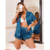 imageEkouaer Womens Satin Silk Pajamas Set 2 Piece Button Down Pjs Shorts Set Short Sleeve Sleepwear Lace Trim Loungewear SXXLBlue Green