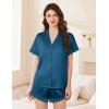 imageEkouaer Womens Satin Silk Pajamas Set 2 Piece Button Down Pjs Shorts Set Short Sleeve Sleepwear Lace Trim Loungewear SXXLBlue Green