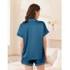 imageEkouaer Womens Satin Silk Pajamas Set 2 Piece Button Down Pjs Shorts Set Short Sleeve Sleepwear Lace Trim Loungewear SXXLBlue Green