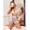 imageEkouaer Womens Satin Silk Pajamas Set 2 Piece Button Down Pjs Shorts Set Short Sleeve Sleepwear Lace Trim Loungewear SXXLChampagne