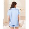 imageEkouaer Womens Satin Silk Pajamas Set 2 Piece Button Down Pjs Shorts Set Short Sleeve Sleepwear Lace Trim Loungewear SXXLLight Blue