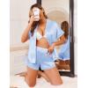 imageEkouaer Womens Satin Silk Pajamas Set 2 Piece Button Down Pjs Shorts Set Short Sleeve Sleepwear Lace Trim Loungewear SXXLLight Blue