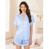imageEkouaer Womens Satin Silk Pajamas Set 2 Piece Button Down Pjs Shorts Set Short Sleeve Sleepwear Lace Trim Loungewear SXXLLight Blue