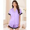 imageEkouaer Womens Satin Silk Pajamas Set 2 Piece Button Down Pjs Shorts Set Short Sleeve Sleepwear Lace Trim Loungewear SXXLLight Purple