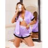 imageEkouaer Womens Satin Silk Pajamas Set 2 Piece Button Down Pjs Shorts Set Short Sleeve Sleepwear Lace Trim Loungewear SXXLLight Purple