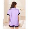 imageEkouaer Womens Satin Silk Pajamas Set 2 Piece Button Down Pjs Shorts Set Short Sleeve Sleepwear Lace Trim Loungewear SXXLLight Purple