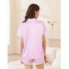 imageEkouaer Womens Satin Silk Pajamas Set 2 Piece Button Down Pjs Shorts Set Short Sleeve Sleepwear Lace Trim Loungewear SXXLPink