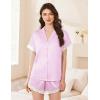 imageEkouaer Womens Satin Silk Pajamas Set 2 Piece Button Down Pjs Shorts Set Short Sleeve Sleepwear Lace Trim Loungewear SXXLPink