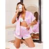imageEkouaer Womens Satin Silk Pajamas Set 2 Piece Button Down Pjs Shorts Set Short Sleeve Sleepwear Lace Trim Loungewear SXXLPink