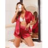 imageEkouaer Womens Satin Silk Pajamas Set 2 Piece Button Down Pjs Shorts Set Short Sleeve Sleepwear Lace Trim Loungewear SXXLRed