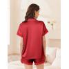 imageEkouaer Womens Satin Silk Pajamas Set 2 Piece Button Down Pjs Shorts Set Short Sleeve Sleepwear Lace Trim Loungewear SXXLRed