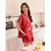 imageEkouaer Womens Satin Silk Pajamas Set 2 Piece Button Down Pjs Shorts Set Short Sleeve Sleepwear Lace Trim Loungewear SXXLRed