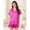 imageEkouaer Womens Satin Silk Pajamas Set 2 Piece Button Down Pjs Shorts Set Short Sleeve Sleepwear Lace Trim Loungewear SXXLRose Red